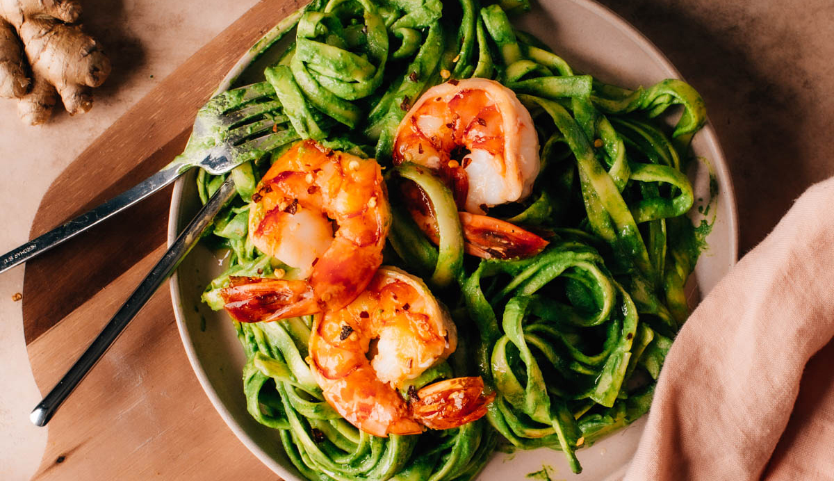 Prawn Fettuccine with Creamy Green Sauce