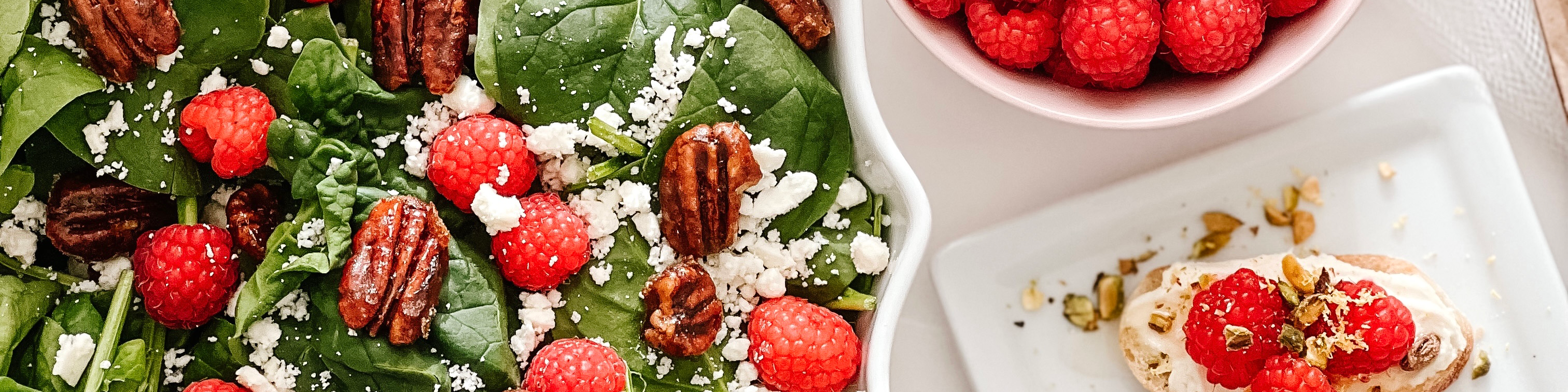 Raspberry Mascarpone Crostini and Spring Spinach Salad