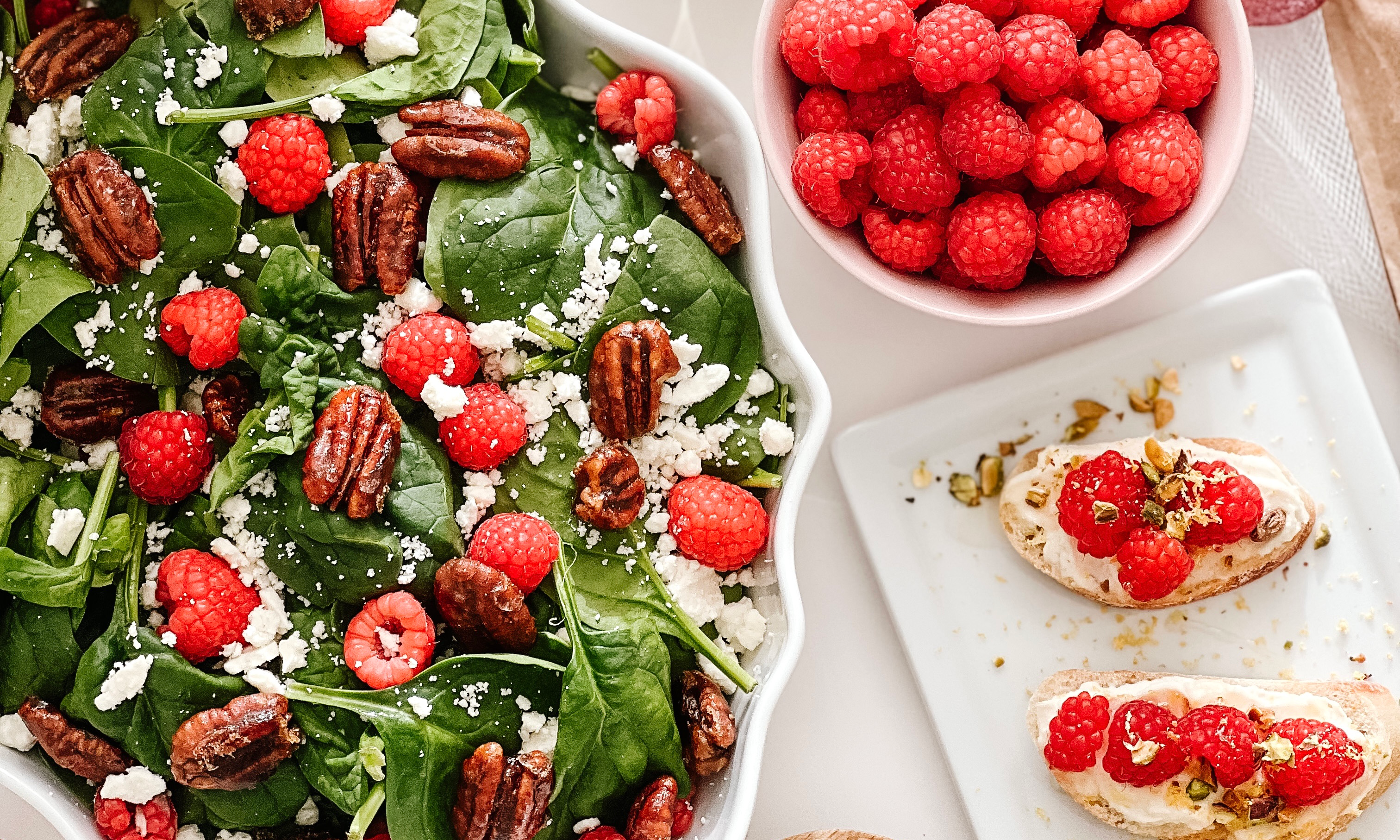 Raspberry Mascarpone Crostini and Spring Spinach Salad