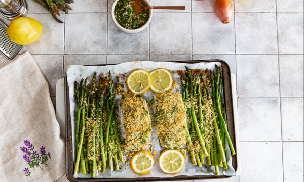 Oven Baked Halibut & Asparagus with Chimichurri