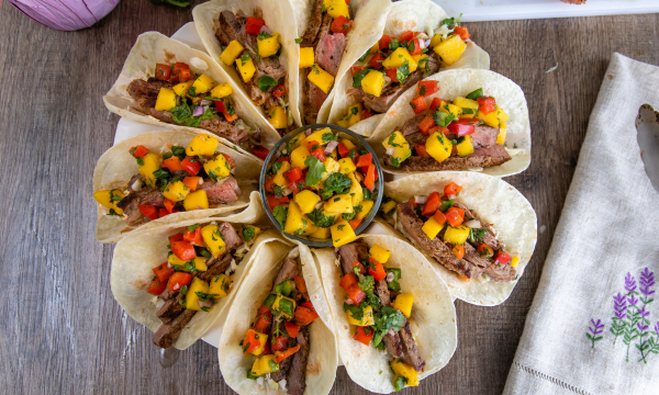 Striploin Steak Tacos with Mango Salsa