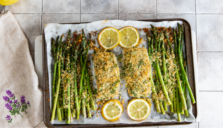 Oven Baked Halibut & Asparagus with Chimichurri