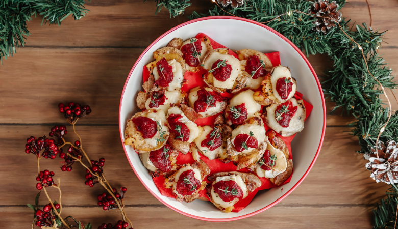 Brie Smashed Potatoes with Cranberry and Mandarin Glaze