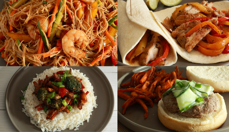 Summer Shrimp Roll Salad, Chicken Fajitas & Pork & Veggie Stir Fry