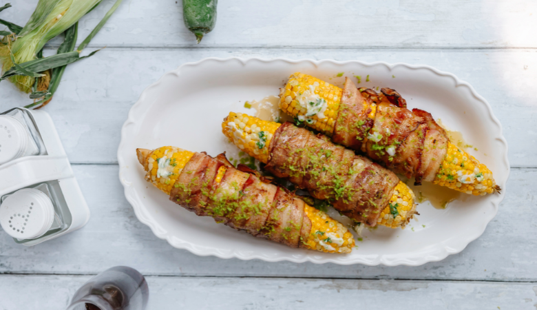 Sweet and Spicy Bacon Wrapped Corn