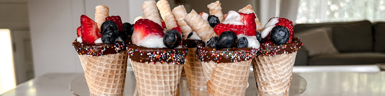 Chocolate Dipped Yogurt & Berry Cones