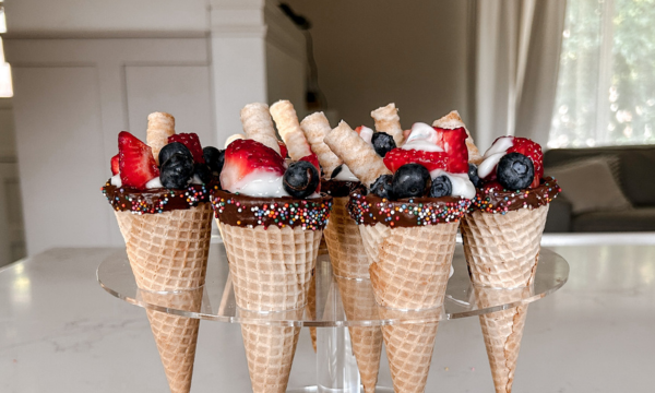 Chocolate Dipped Yogurt & Berry Cones