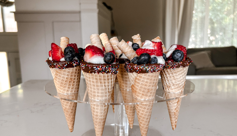Chocolate Dipped Yogurt & Berry Cones