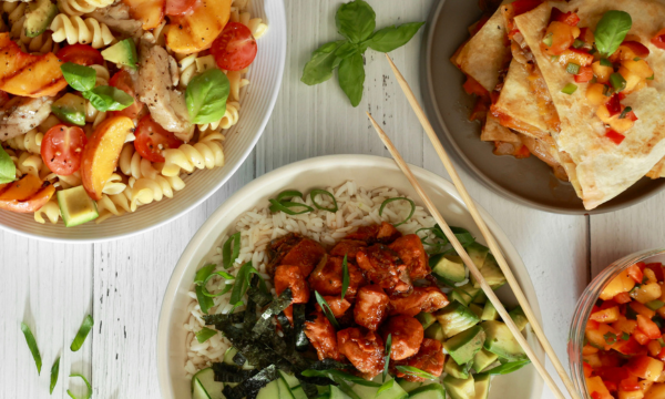 quesadilla pasta and sushi bowls