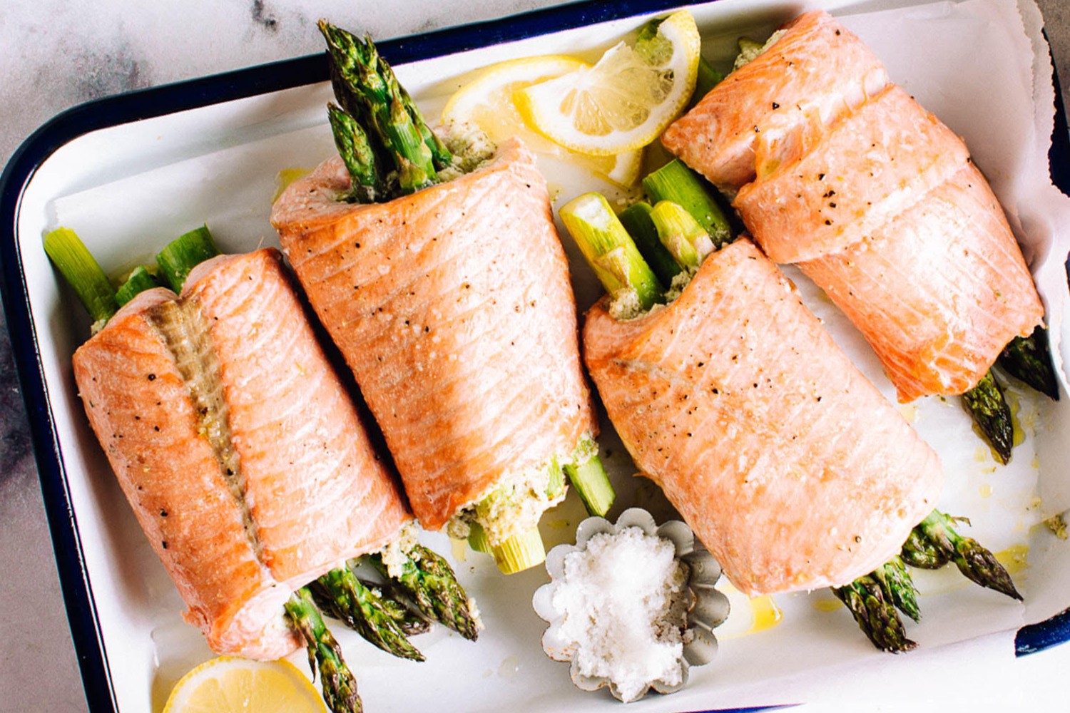 Creamy Feta & Asparagus Stuffed Salmon Rolls recipe