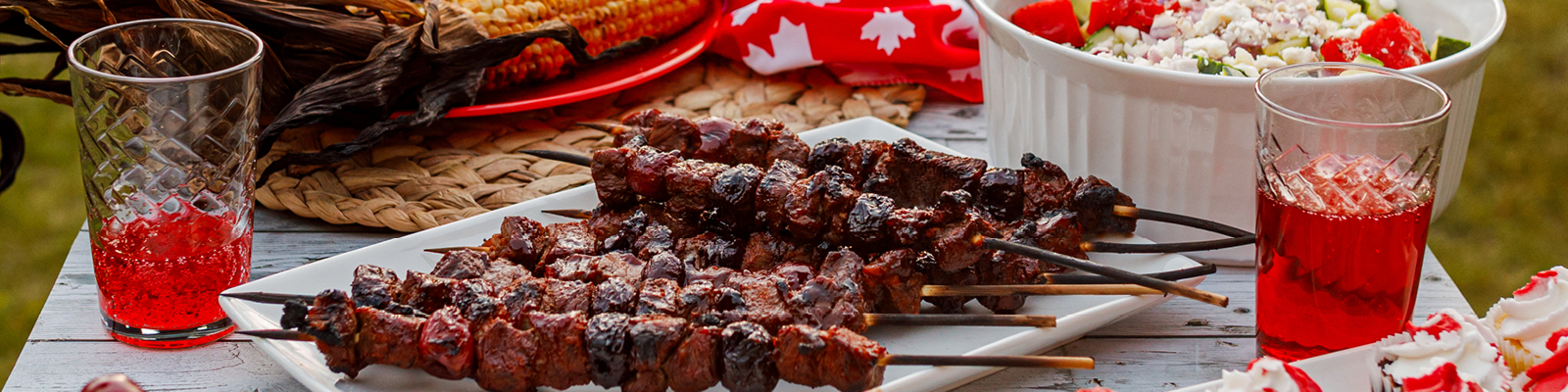 Steak Kebabs with Cherry BBQ Sauce & Grilled Watermelon Salad