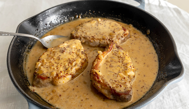 Creamy Rosemary, Maple & Dijon Pork Chops
