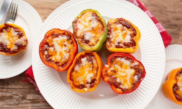 Mole-Inspired Pork and Bean Chili Stuffed Peppers