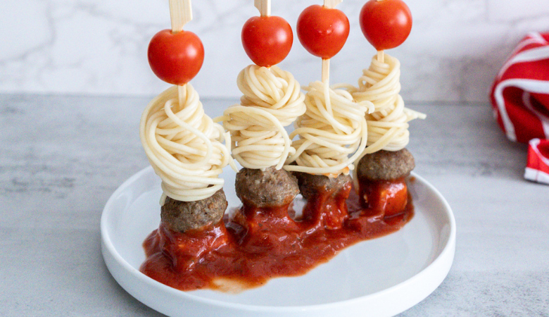 Spaghetti and Meatball Skewer