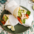 Chicken Salad Pita wrap with crunchy bacon and avocado cilantro dressing Recipe