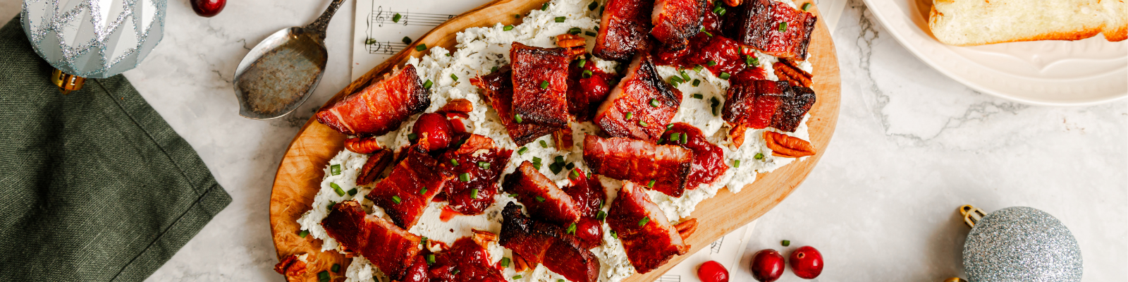 Candied Bacon and Goat Cheese “Butter Board” with Cranberry Chutney 