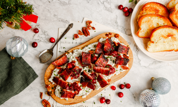 Candied Bacon and Goat Cheese “Butter Board” with Cranberry Chutney Recipe