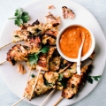 Grilled Coconut Salmon Skewers with Peanut Sauce