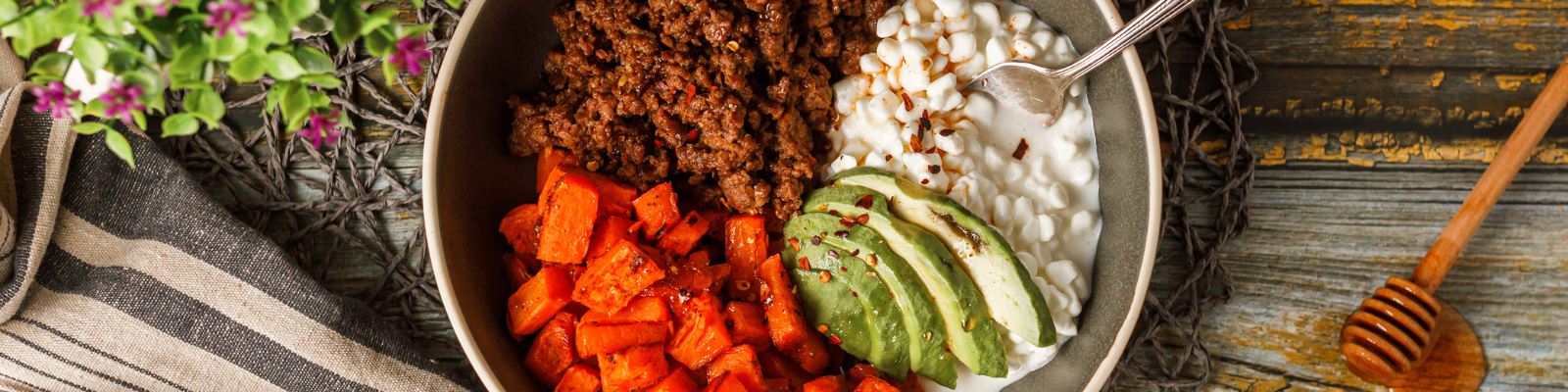 Hot Honey Sweet Potato and Ground Beef Power bowls