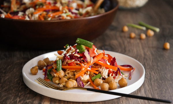 Chickpea Rainbow Crunch Salad with Spicy Sesame Dressing