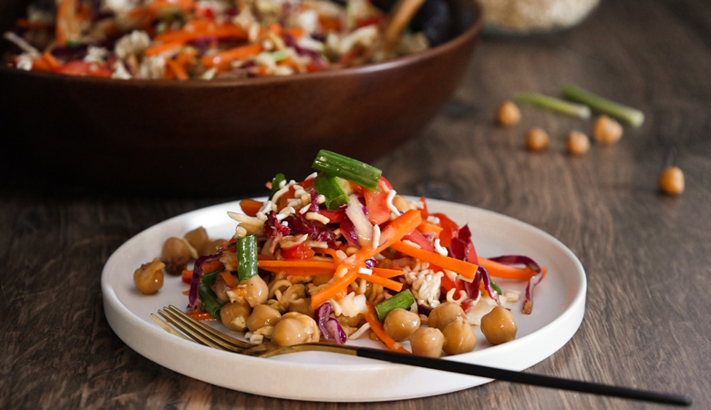 Chickpea Rainbow Crunch Salad with Spicy Sesame Dressing