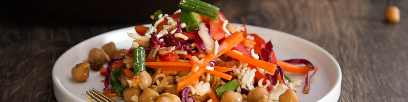 Chickpea Rainbow Crunch Salad with Spicy Sesame Dressing