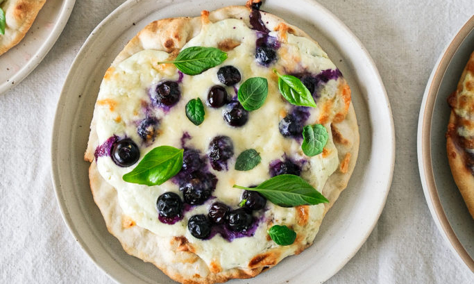 Ricotta Flatbread with a Blueberry Balsamic Sauce