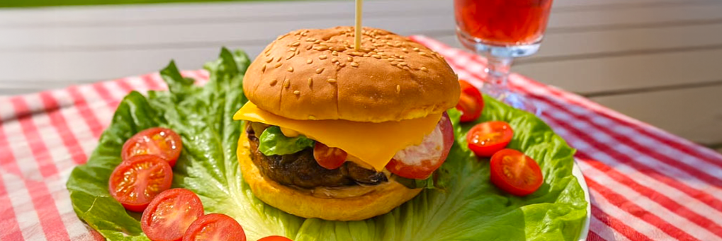 Backyard Burger with Mushrooms and Cheddar
