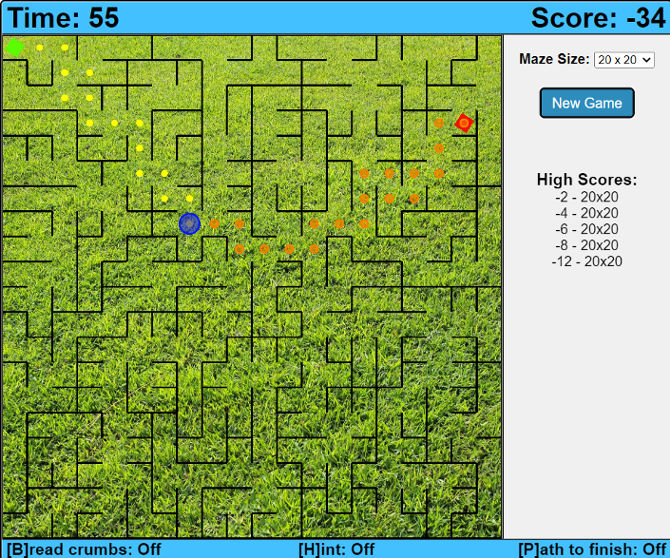 Screenshot of the maze game
