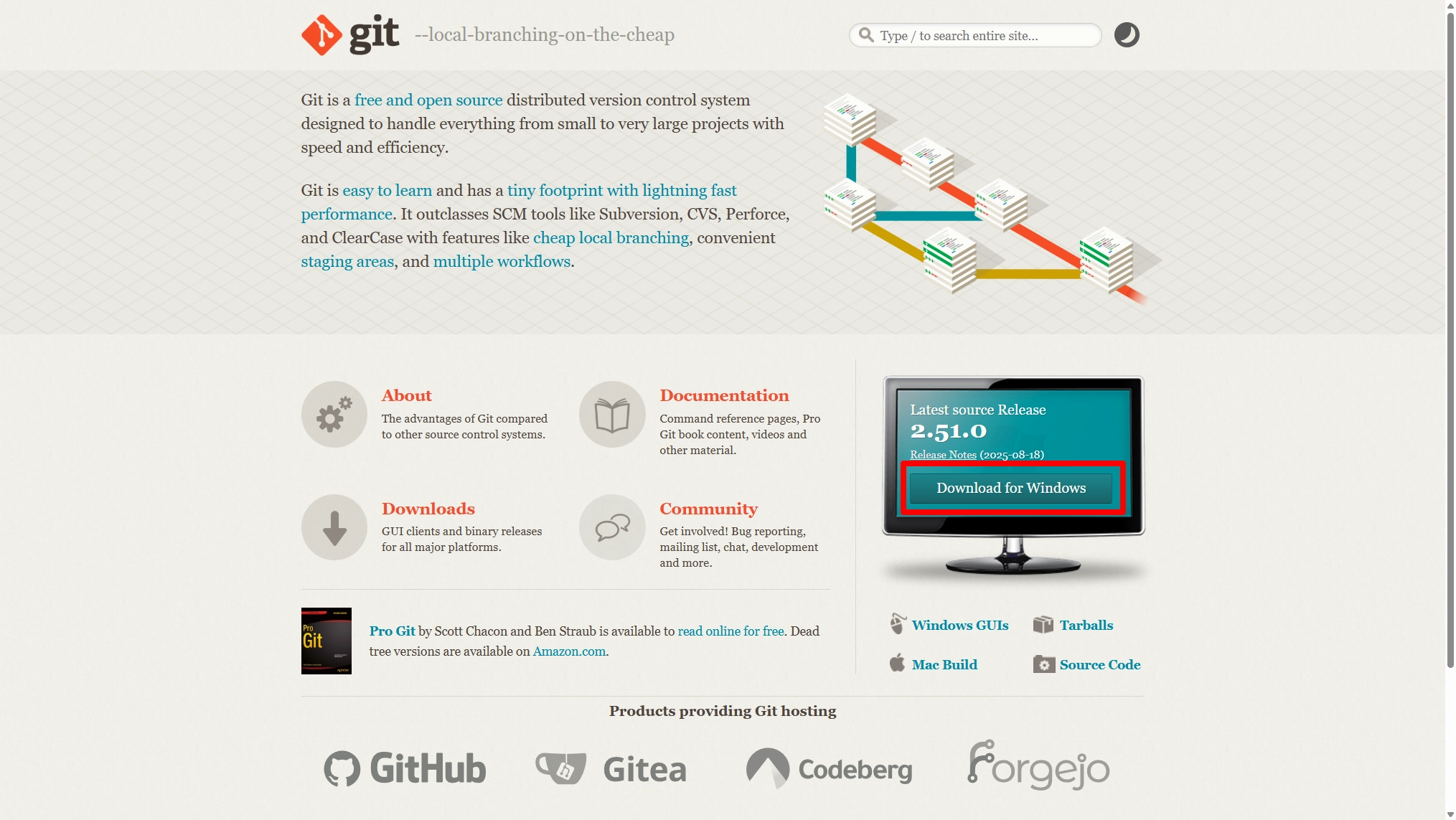 Git 공식 사이트 메인 화면