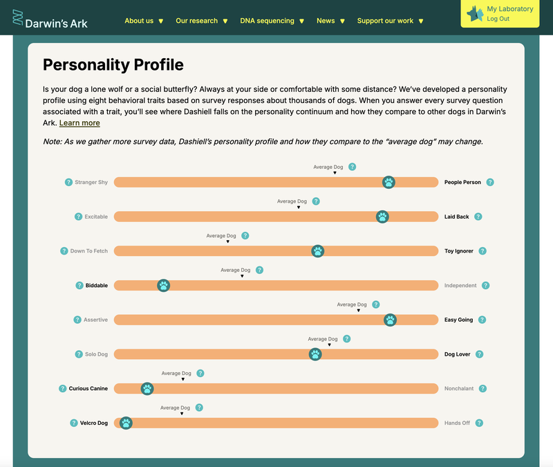 One example of what a dog's personality profile could look like. What does your dog's behavior say about their personality?