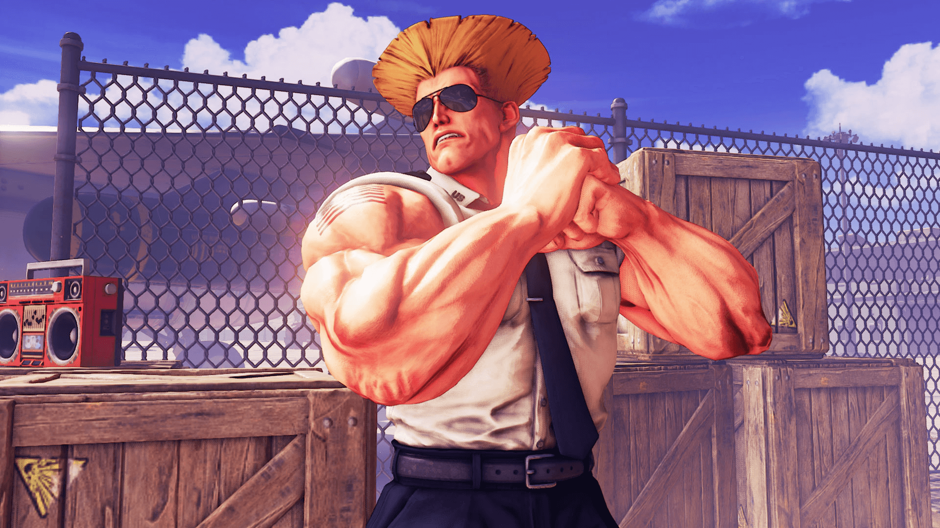 Guile's iconic sweep seen from the opponent's perspective in