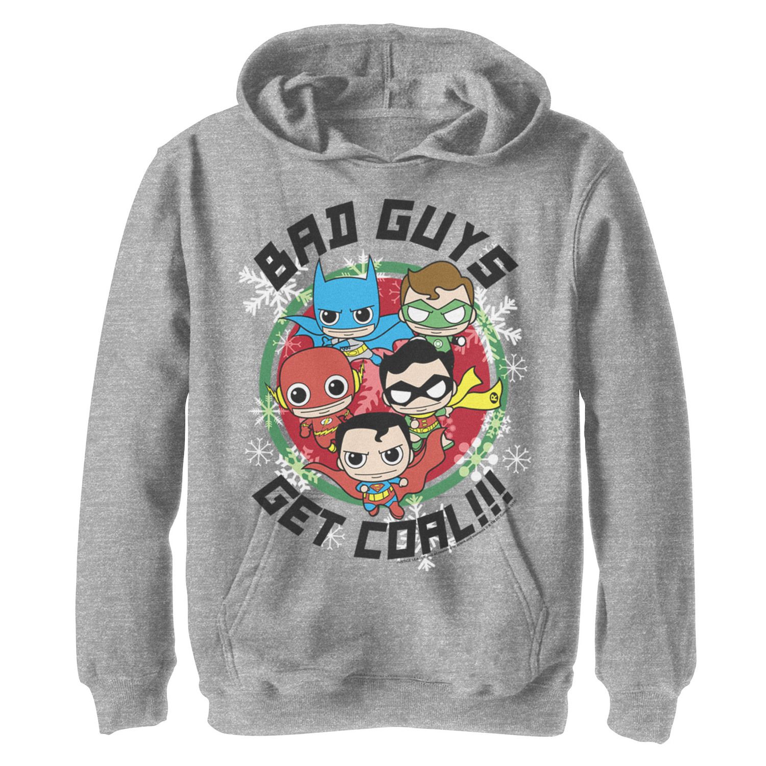 Boys 8-20 DC Comics Justice League Bad Guys Get Coal Christmas Graphic Fleece Unisex Hoodie