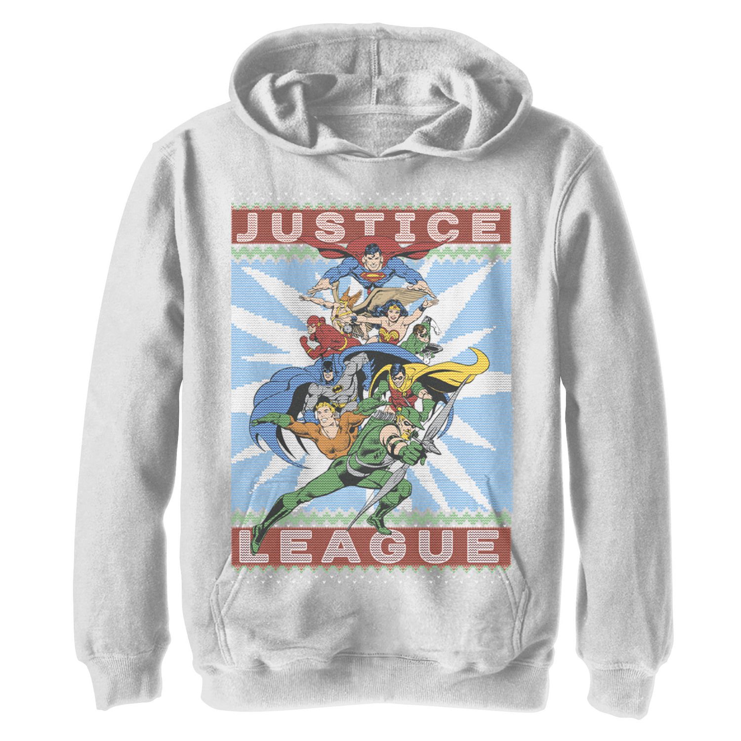 Boys 8-20 DC Comics Justice League Action Pose Christmas Sweater Style Graphic Fleece Unisex Hoodie