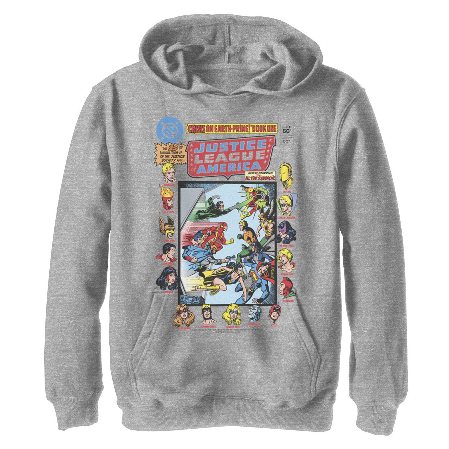 Boys 8-20 DC Comics Justice League Crisis On Earth Comic Cover Graphic Fleece Unisex Hoodie