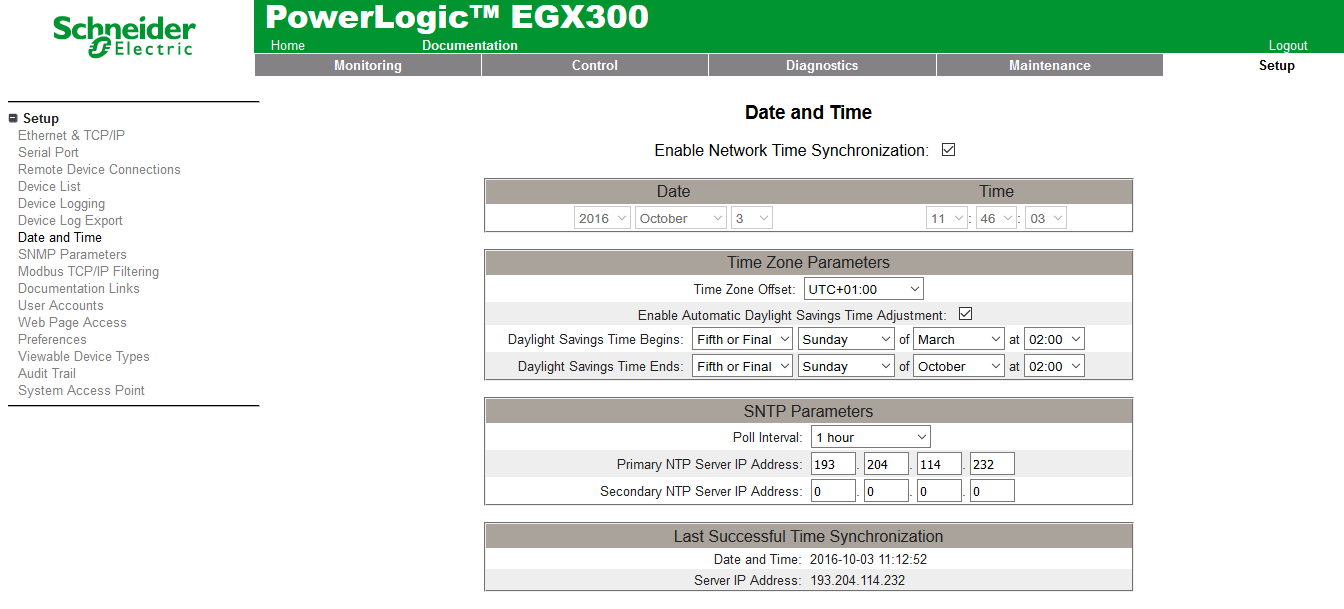 Impostazioni Date/Time EGX300