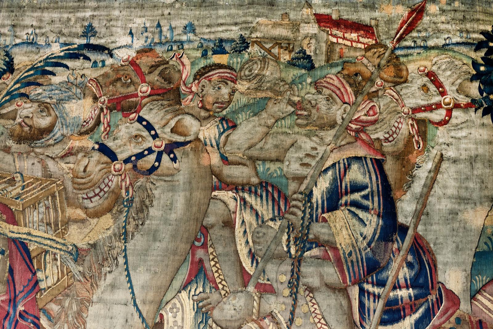 Grande Tapisserie Ancienne Thème Hollandais - Murale Vintage 20x55 Pouces - Brodée