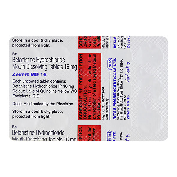 Zevert MD 16mg Tablet 15s