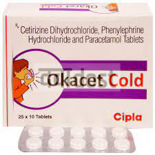 Okacet 5mg/10mg/325mg Cold Tablet 10s