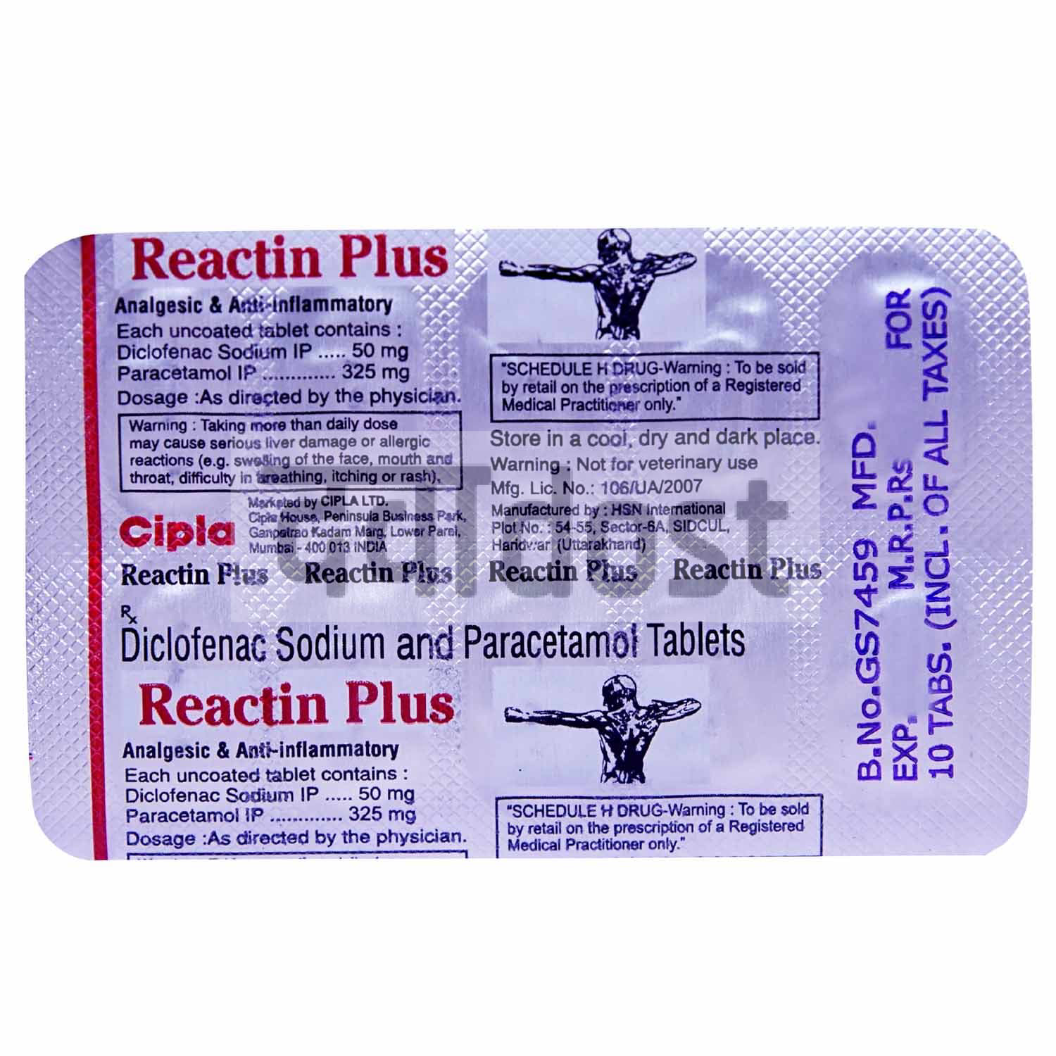 Reactin Plus 50mg/325mg Tablet 10s