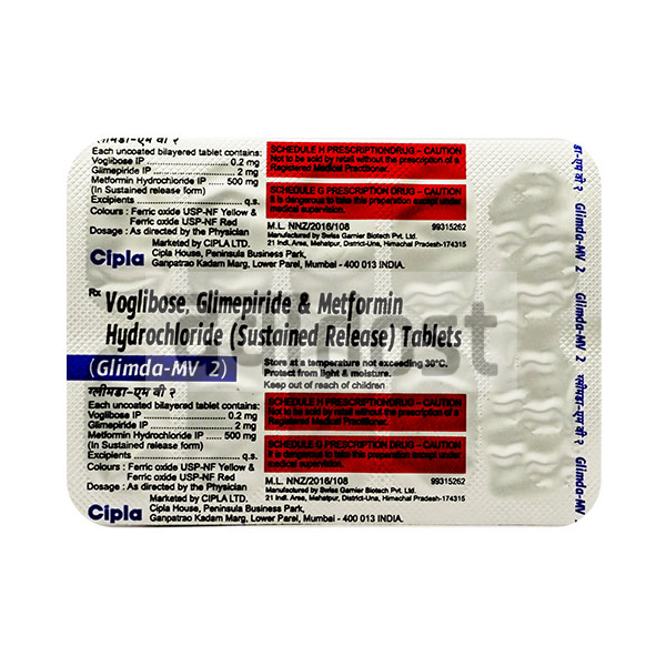 Glimda MV 2mg/500mg/0.2mg Tablet SR 10s