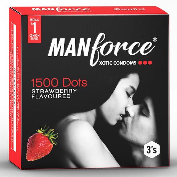 Manforce 1500 Dots Xotic Condom Strawberry 3s