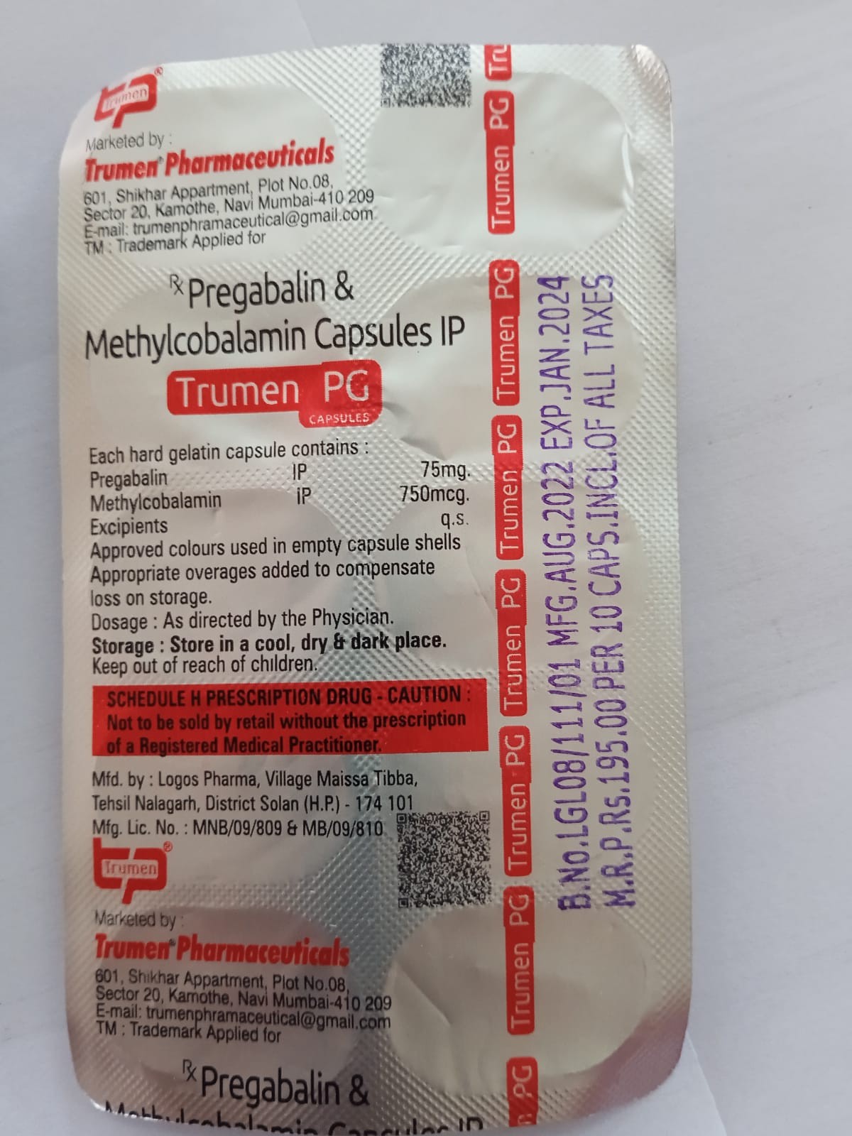 Trumen PG 750mcg/75mg Capsule 10s