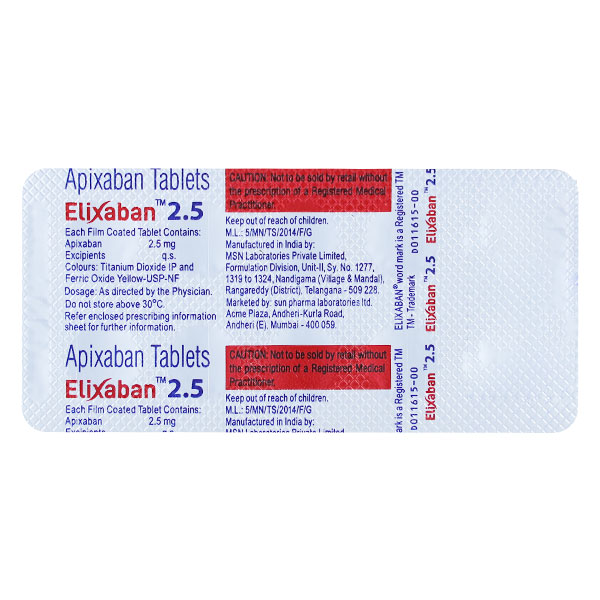 Elixaban 2.5mg Tablet 10s