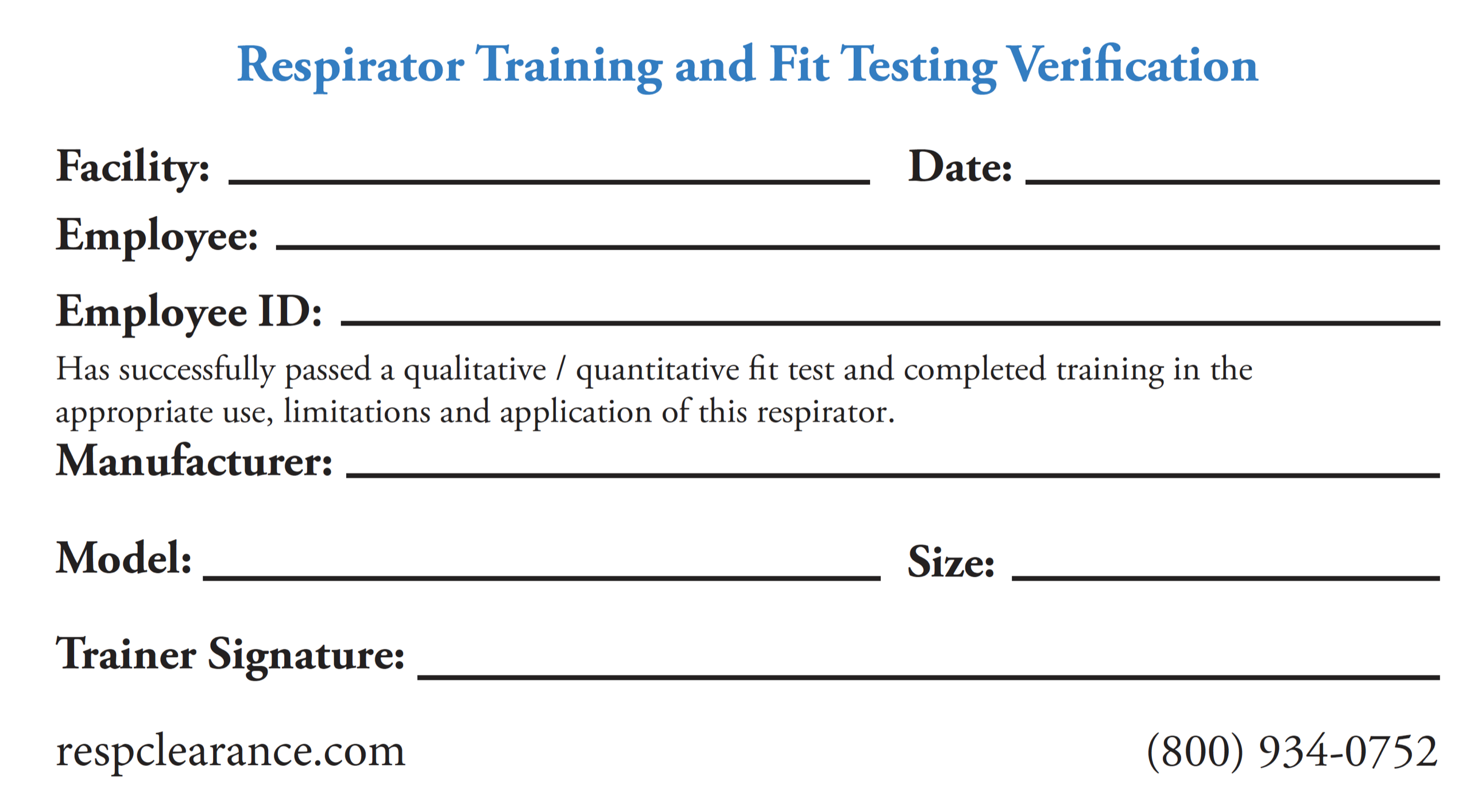 RespClearance Respirator Medical Evaluation And Fit Tester Training