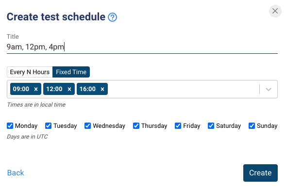 DebugBear performance test schedule