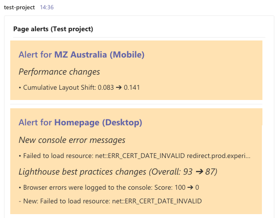 MS Teams site performance alert