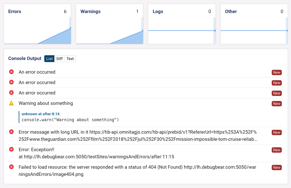 Console errors in monitoring results