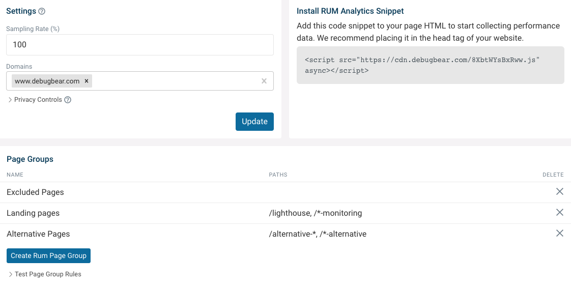 DebugBear RUM configuration