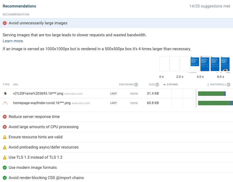 DebugBear performance recommendations